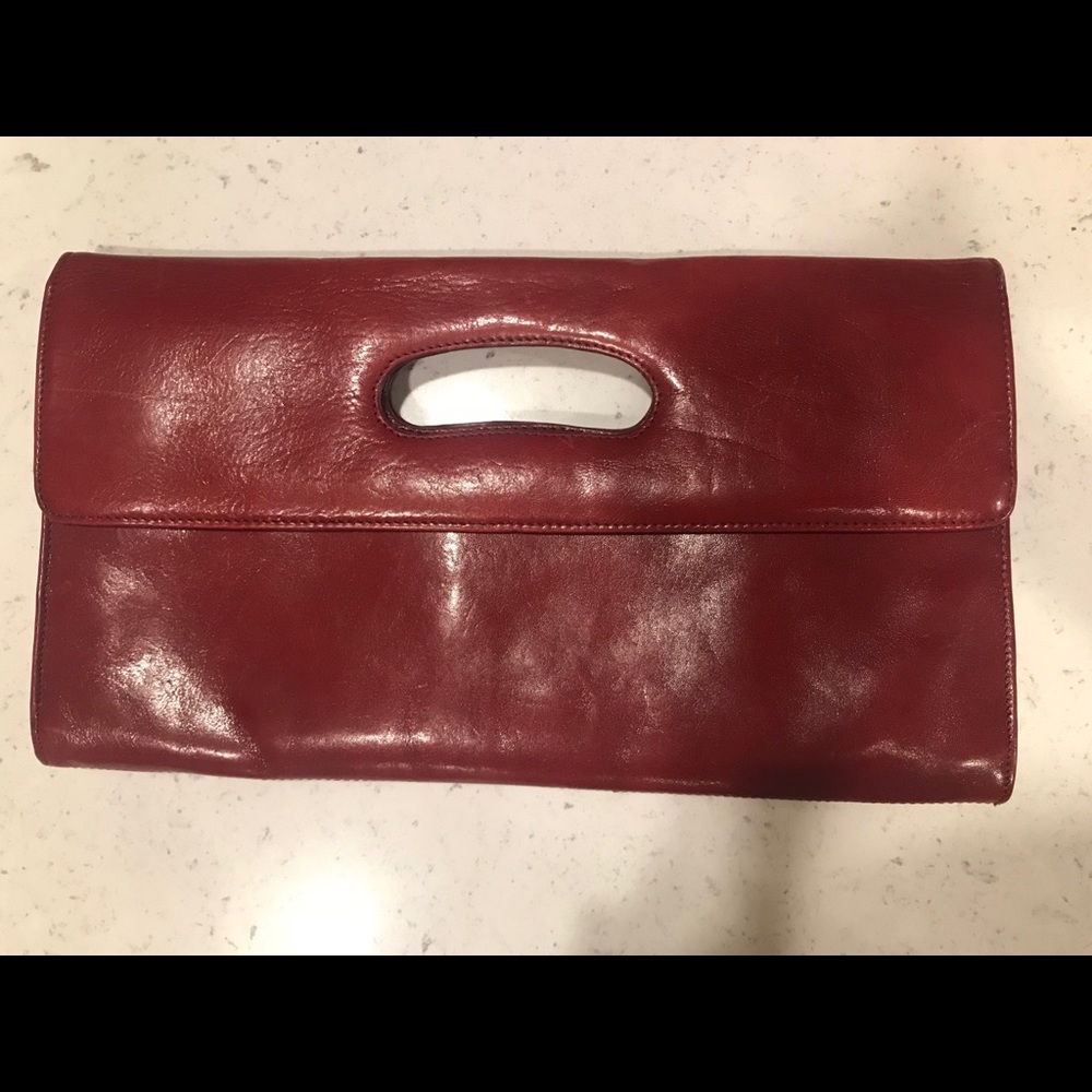 Red Leather Hobo Clutch